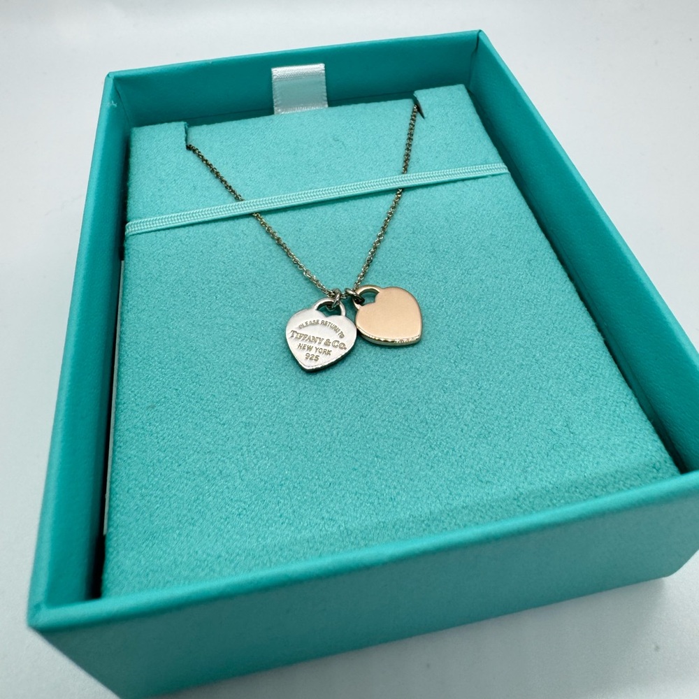 Tiffany & Co Return to Tiffany Double Heart Necklace Silver 925 Rubedo Metal New - Picture 2 of 12